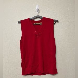 Red blouse sleeveless with beading detailing in center large